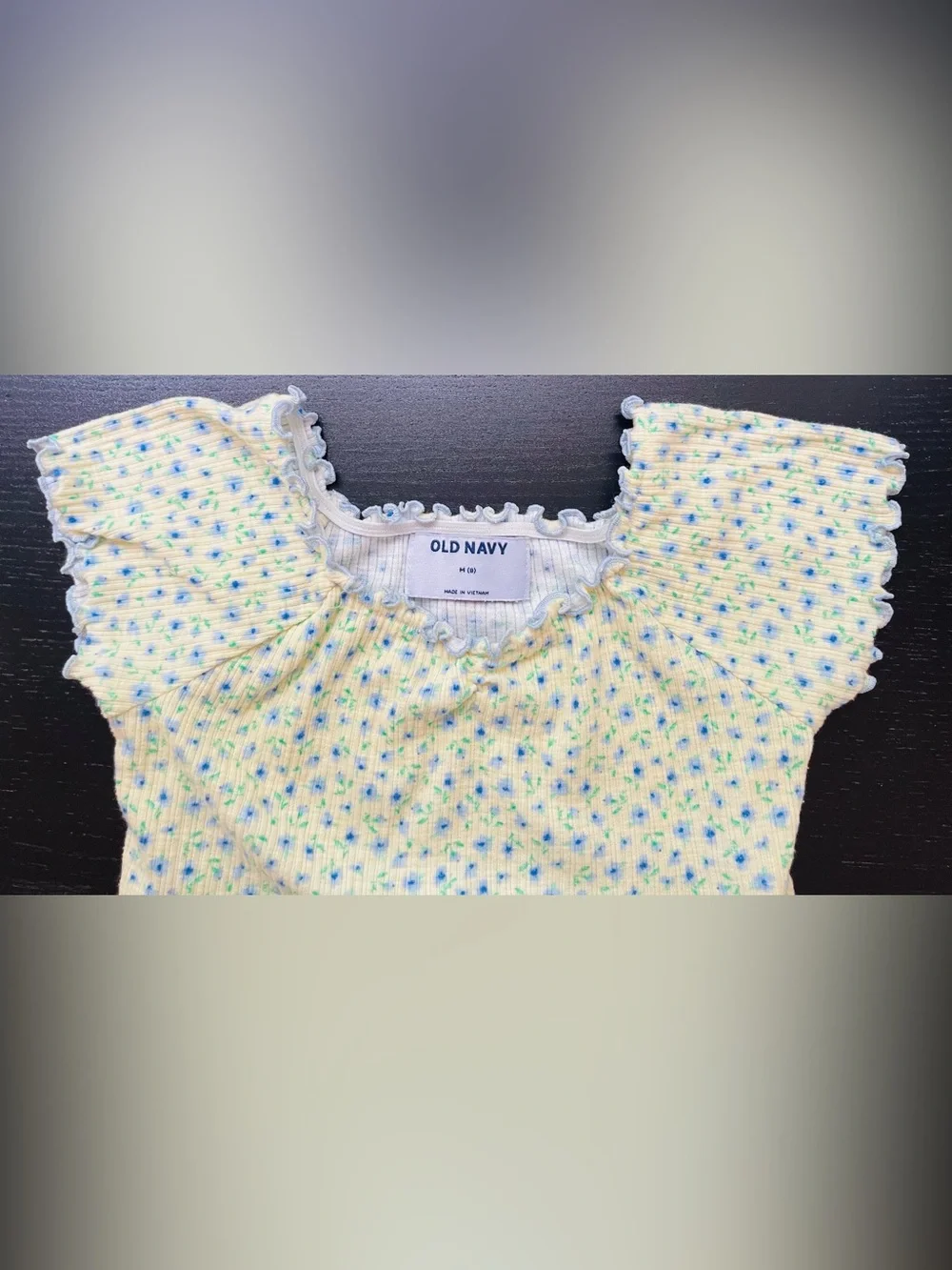 Old Navy Kids Light Yellow Floral Ribbed Tee with Blue Trim